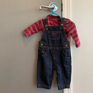 Boys 3M overall and striped tee truck outfit